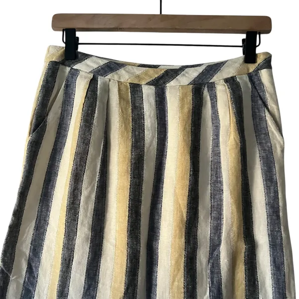 Edme & Esyllte Striped‎ Linen Blend Mini Skirt Button Hem Pockets Pleated Sz 2 - Image 3