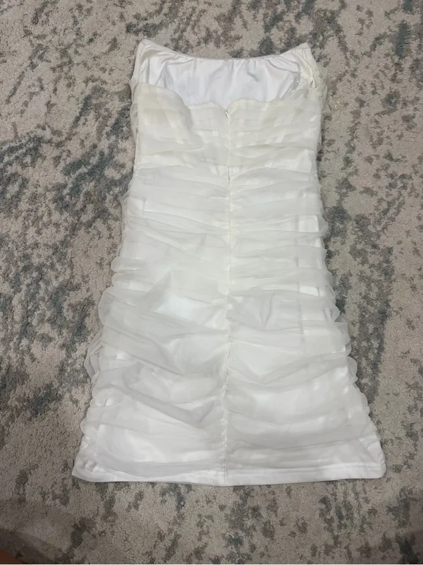 Superdown Sonya Bustier Mesh Dress Ivory Strapless Ruched Mini Medium - Image 5