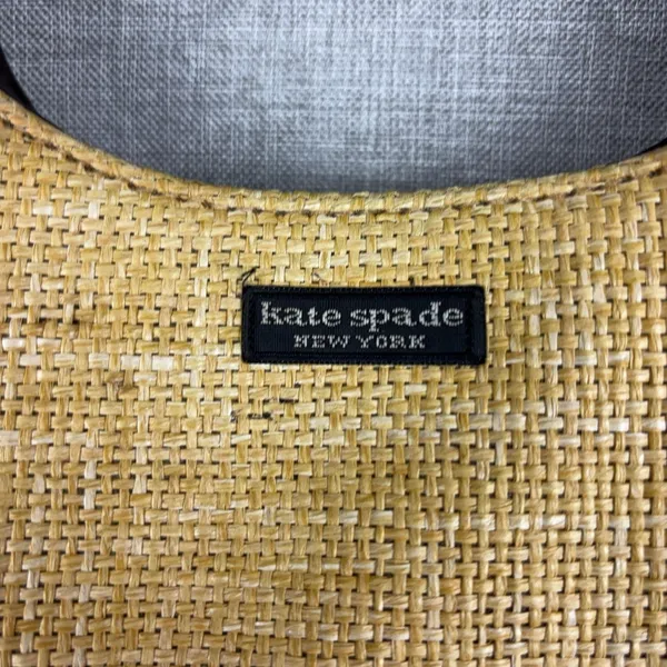 Kate Spade New York Shoulder Bag Womens Small Tan Raffia Leather Woven Zip - Image 2