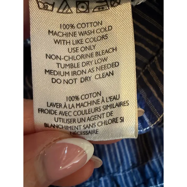 BDG Shirt Women Small Blue Mixed Stripe Band Collar Cotton Top Popover Preppy - Image 10