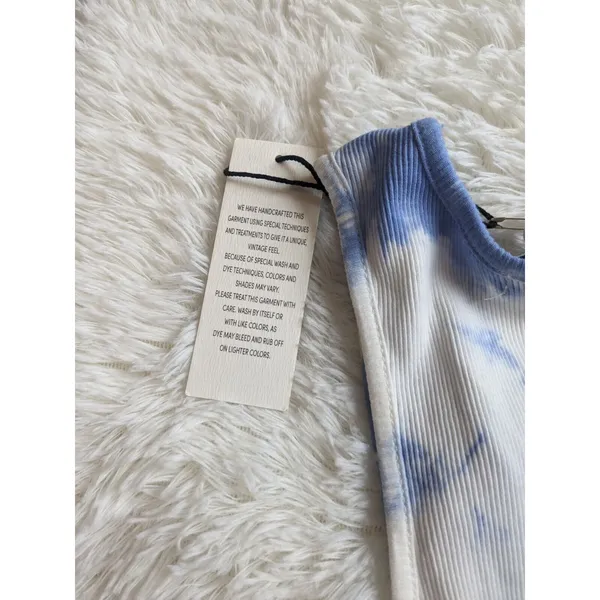 Daydreamer La Eye Tie Dye Tank In Periwinkle Cloud Crop Tank White/Blue XS NWT - Image 5