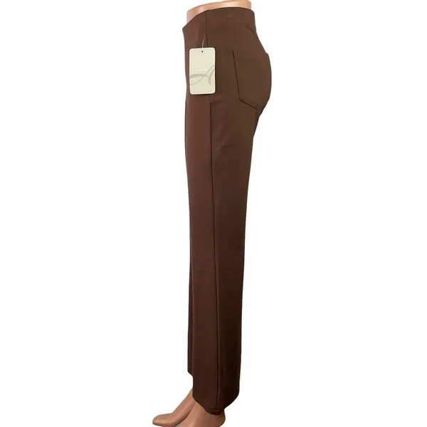 NEW Womens Brown High Waisted Pull On Flared Bootcut Trousers Ankle Pants Sz XS - Image 2