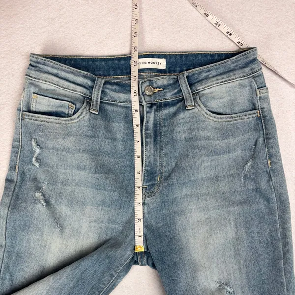 Flying Monkey Distressed Straight Leg Jeans Women's 30 High Rise Raw Hem euc - Image 5