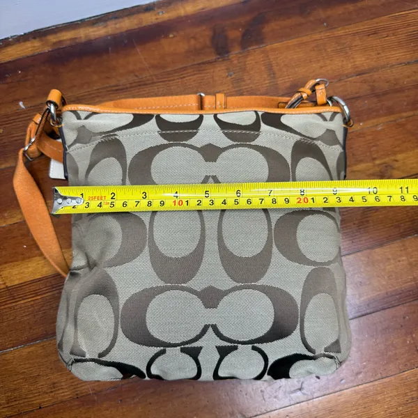 Coach Khaki Signature Crossbody with Orange Trim - Image 5