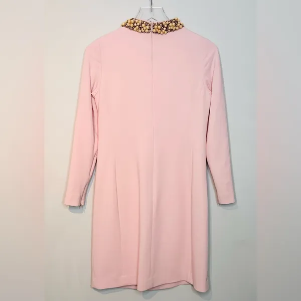 Worth Blush Pastel Pink Beaded Collar Wool Blend Shift Long Sleeve Dress - Image 2
