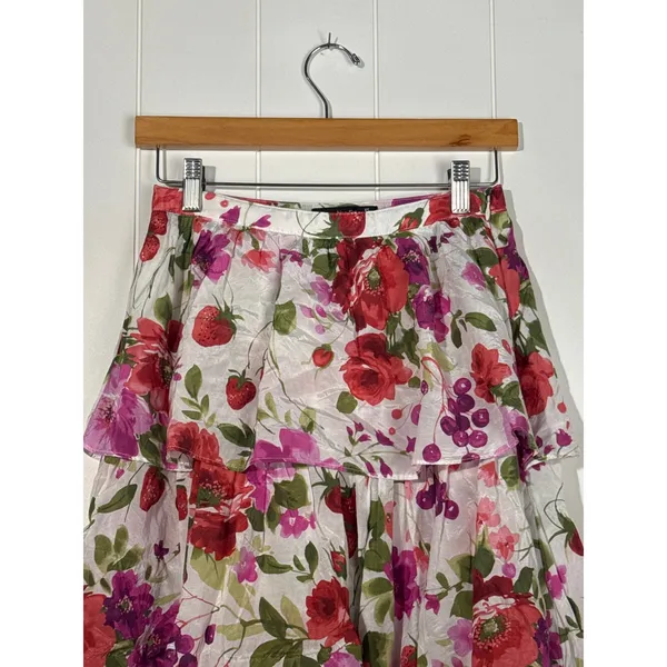 Abercrombie & Fitch Floral XS Tiered Maxi Skirt Women White Pink Red Ruffle - Image 4