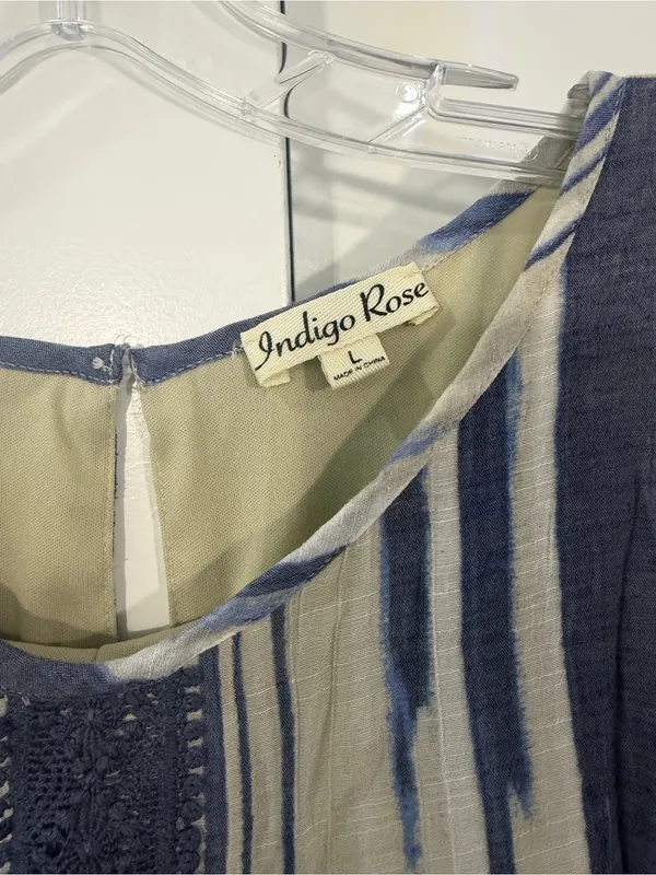 Sleeveless Striped Mini Dress in Blue and Cream - Image 2