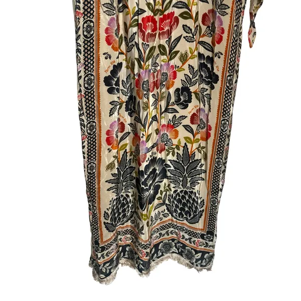 Farm Rio Romantic Garden Tie Sleeve Floral Print Fringed Mock Neck Maxi Dress M - Image 8