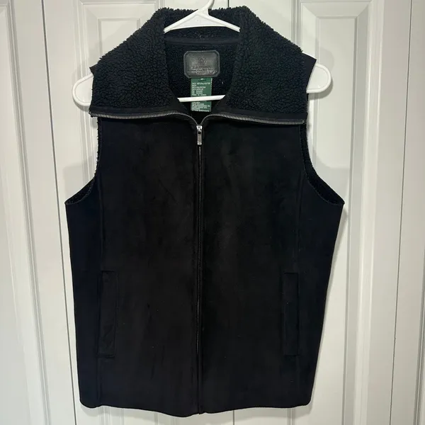 Vintage Lauren Ralph Lauren Vest Womens Small Black Faux Suede Sherpa Full Zip - Image 2