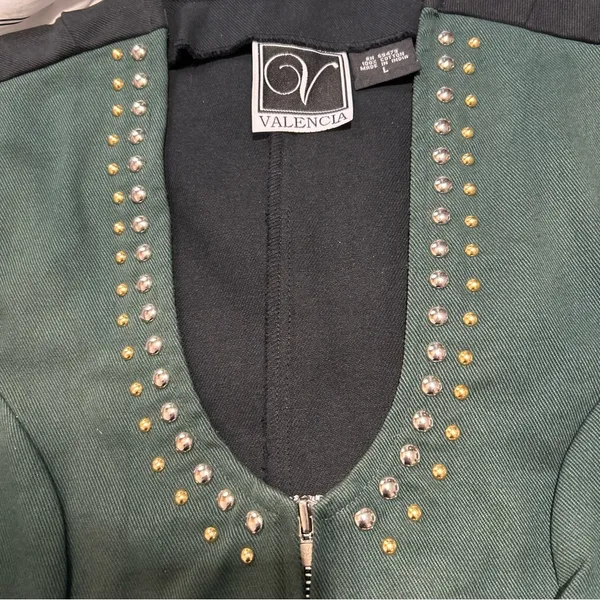 Vintage Green Structured Vest Gold Studded Ren Faire Rodeo Western Cowgirl - Image 6