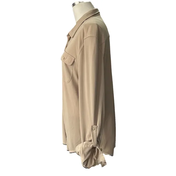 Polo Ralph Lauren Classic Utility Shirt Womens XL Tan Button Down Workshirt - Image 2