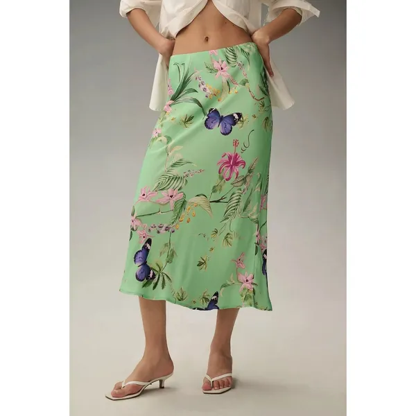 Anthropologie The Tilda Midi Slip Skirt Floral Butterfly Print Y2K 90s Medium - Image 3