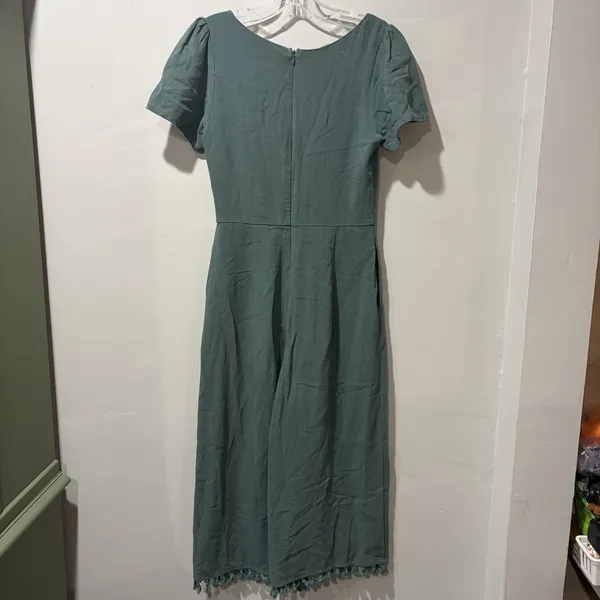 Lulus Wide Leg jumper Midi XS‎ Green Linen & Rayon Short Sleeve Fringe - Image 6