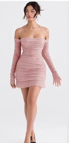 HOUSE OF CB Estella Crystallised Mini Dress in Soft Pink Size Medium - Image 2