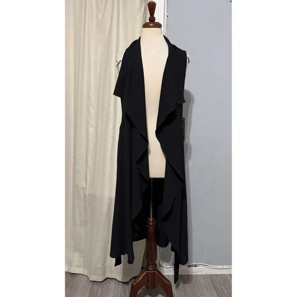 RMD Los Angeles Black Sleeveless Waterfall Duster Vest Belted Open‎ Front Small - Image 9