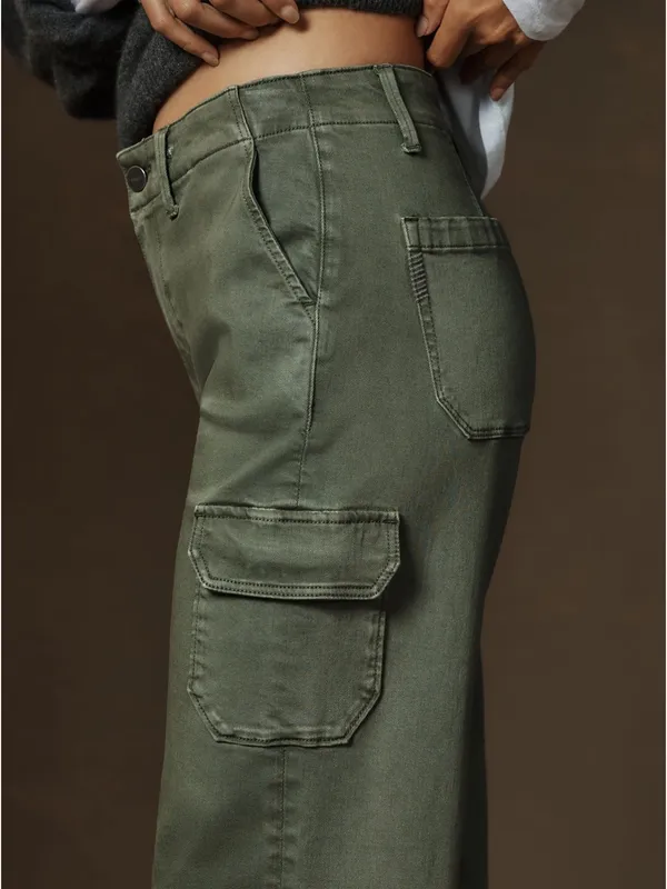 ANTHROPOLOGIE‎ PAIGE Carly Cargo Pants in Vintage Ivy Green Wide Leg Denim - Image 10
