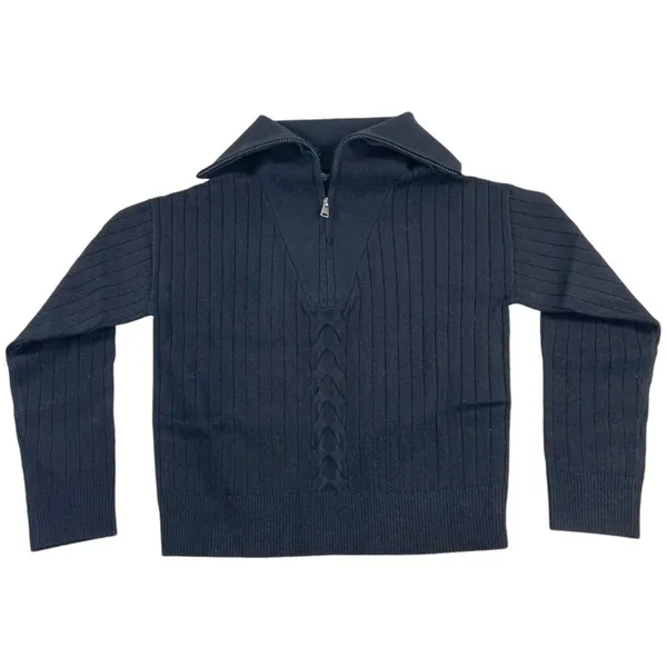Area‎ Stars Quarter Zip Sweater Black Cable Knit Ribbed Collared Pullover S NEW - Image 3