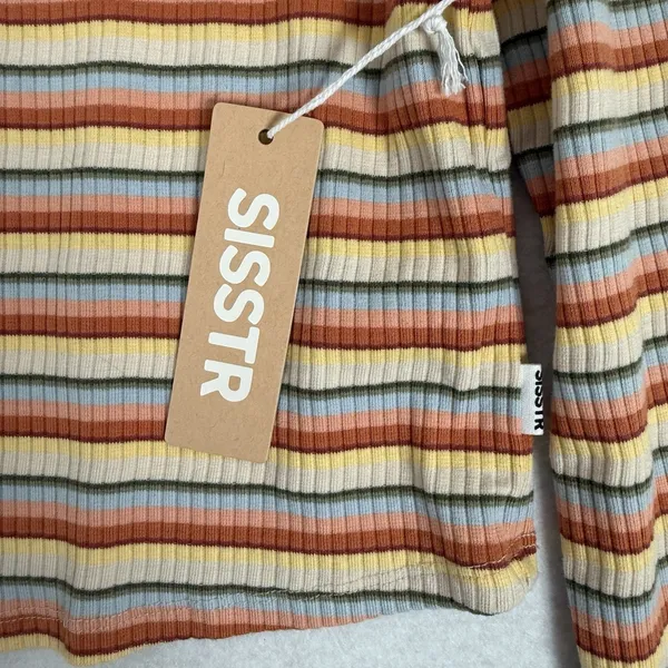 Sisstr Evolution Line Up Long Sleeve Knit Top Womens M Striped Cropped Shirt New - Image 4
