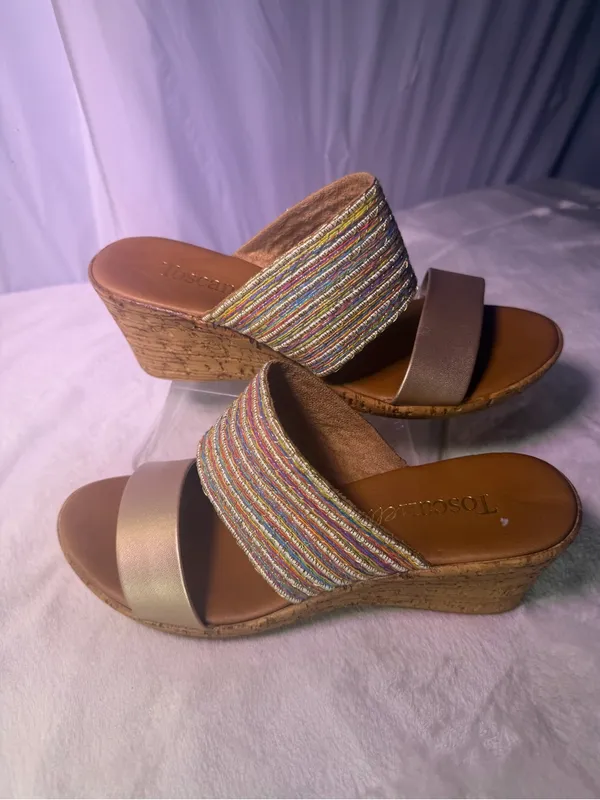 Women's Neutral Beige Cork Wedge Slide Sandals - Image 2