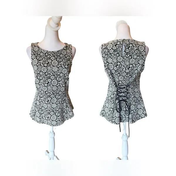 Anthropologie Corseted Jacquard Top Womens Size Medium White Black - Image 2