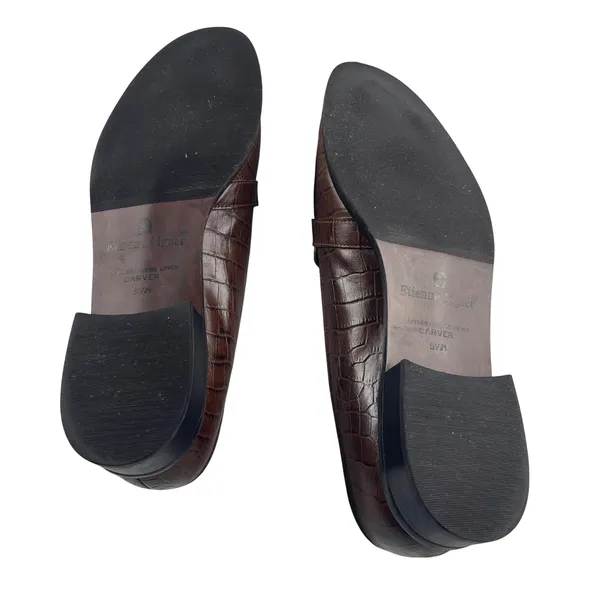 Etienne‎ Aigner Carver Brown Croc Embossed Leather Fabric Buckle Loafers 9.5M - Image 6