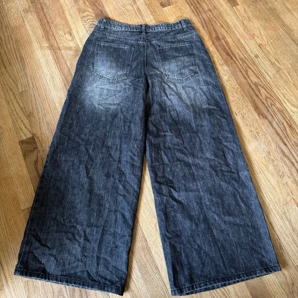 Edikted Wide Leg High Waisted Jeans Faded Black Acid‎ Wash Denim Mens Size M - Image 6