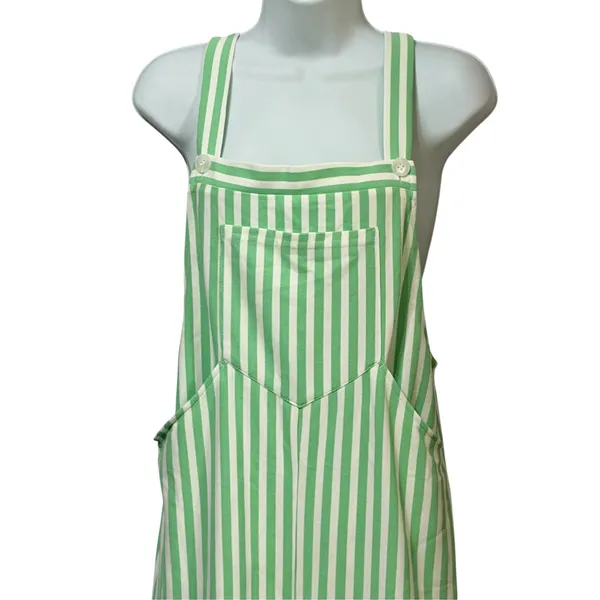 Halara Green White Striped Wide Leg Bib Overalls Pockets Medium Regular - Image 5