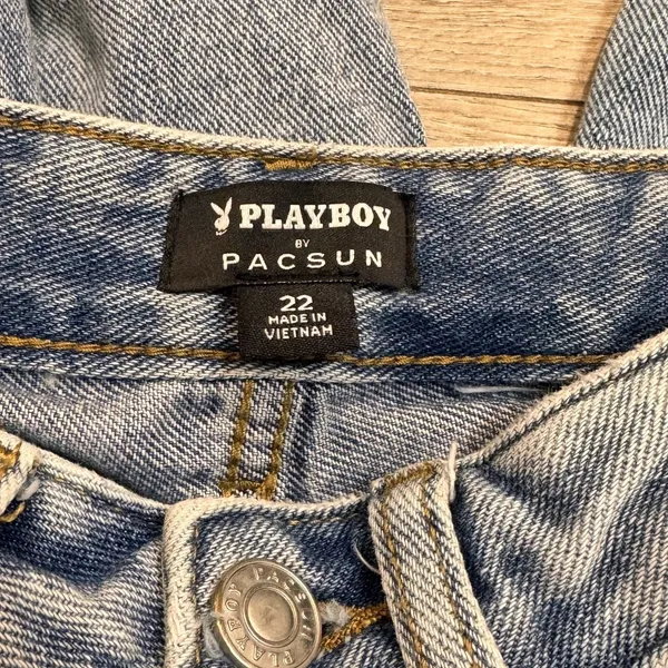Pacsun‎ Playboy Jeans Womens 22 Blue Denim Straight High Rise Rainbow Bunny - Image 6