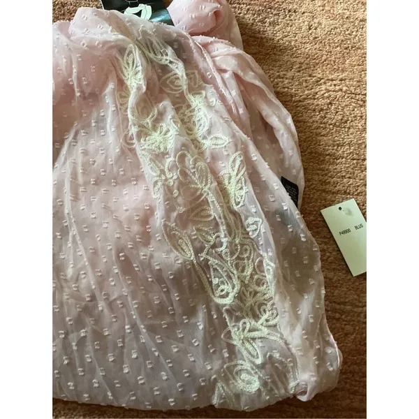 NWT Light Pink Infinity Scarf Swiss Dot Floral Embroidered Sheer Loop Scarf One - Image 3