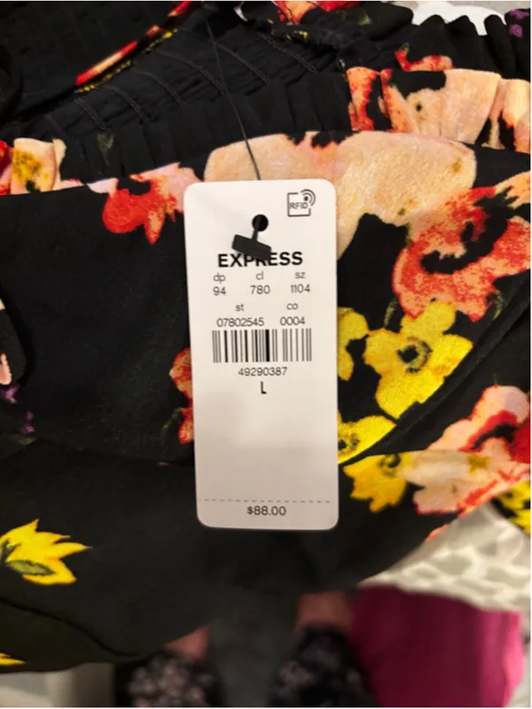 EXPRESS Black Floral Mini Dress Size L - Image 5