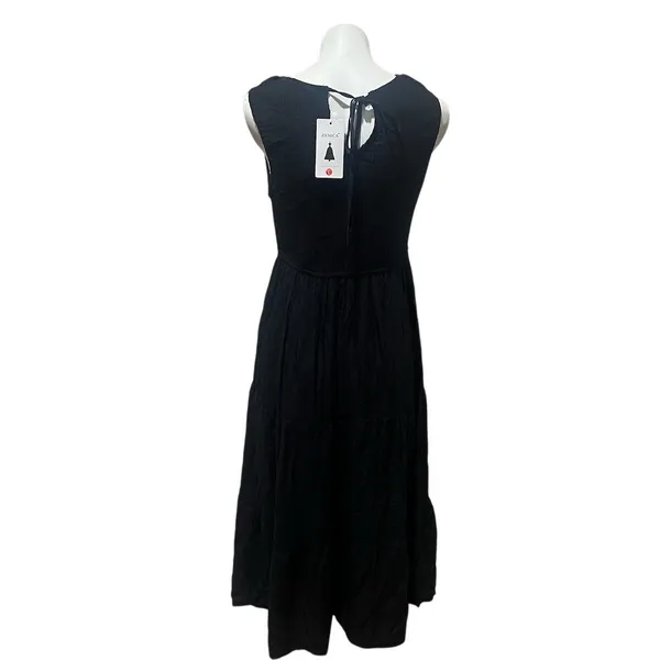ZESICA Maxi Dress Womens Size L Black Sleeveless High Neck Tie-Back Long - Image 4