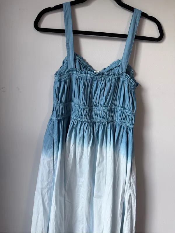 J. Crew Cotton Dip Dye Ombre Blue Maxi Sundress Comfy Blue White Boho Size M - Image 8