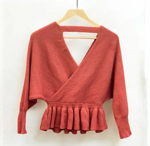 Idem ditto Rust Batwing Peplum Sweater - Image 11