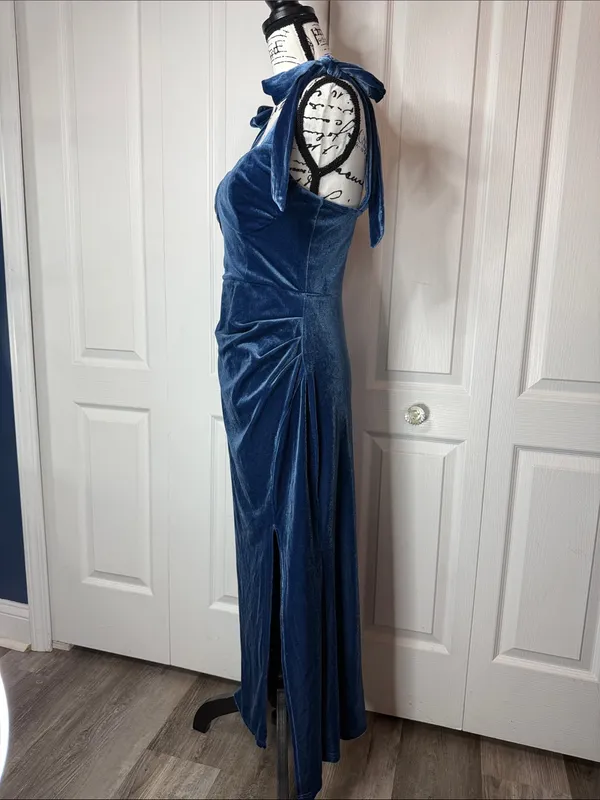 Cider Velvet Sweetheart Neckline Split Ruched Knotted Maxi Dress - Image 7