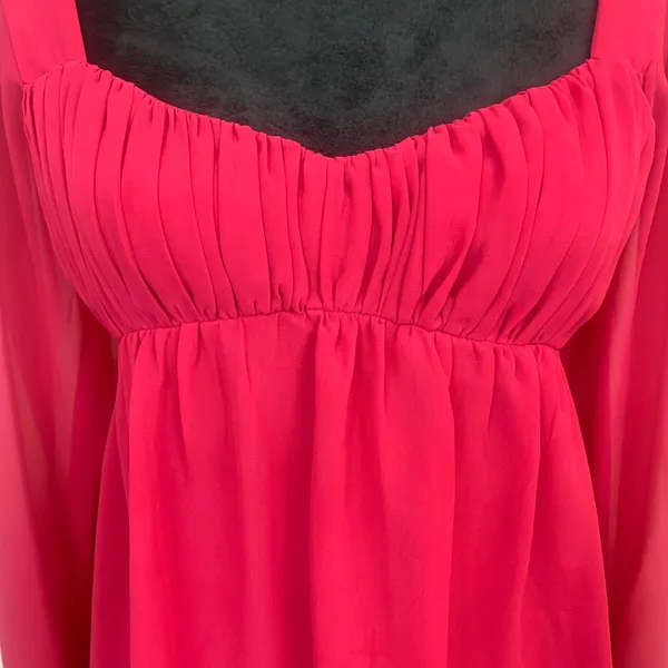 Abercrombie Fitch Women's XS Pink Babydoll Top‎ Milkmaid Long Sleeve Peasant - Image 3