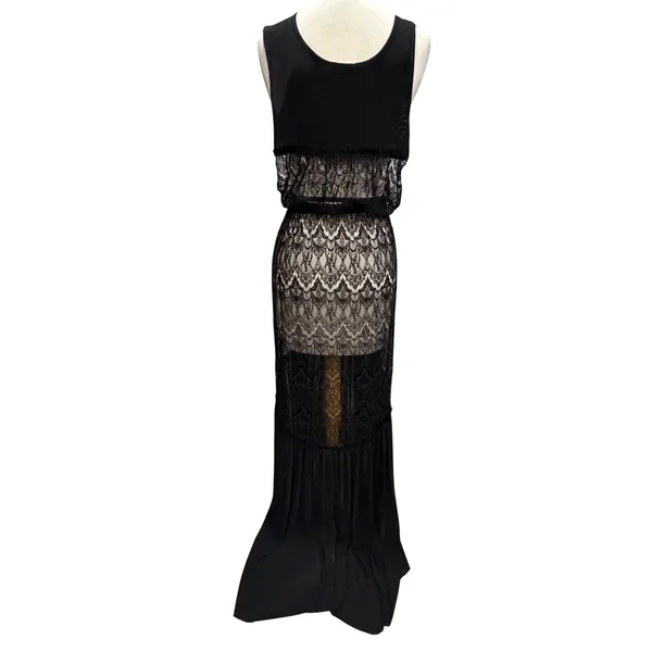Sin Clarity Sheer Lace Duster Black Maxi Overlay Gothic Festival Whimsygoth Sz S - Image 5