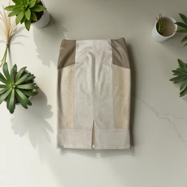 Marc New York Andrew Marc Pencil Skirt Full Control Waistband Beige‎ Combo L - Image 3
