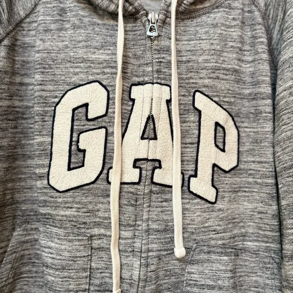 GAP XXL Gray Logo Zip Hoodie Oversized Y2K 90s Full Zip Sweatshirt - Image 5