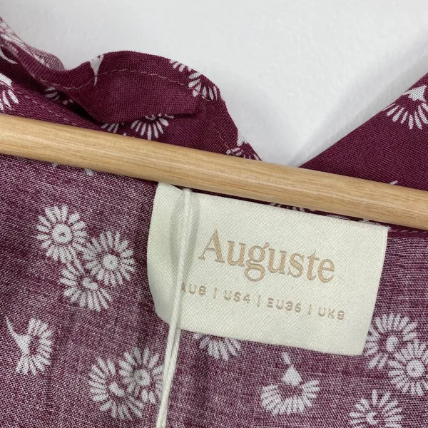 Auguste the Label Mae Devine Mini Dress Burgundy Floral Ruffle US 4‎ AU 8 JM193 - Image 7