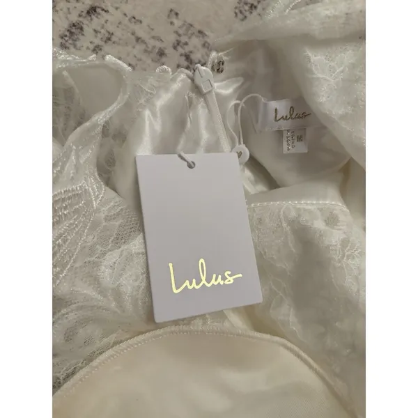 Lulus Forever Promised White Chiffon Embroidered Sequin Maxi Dress Size Medium - Image 6