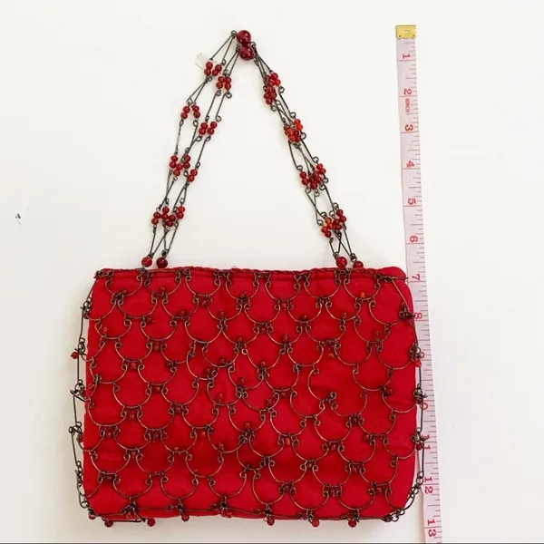 Eye Ful Bag Handbag Purse Red Metal Beaded Party Dressy Small Handbag NEW - Image 11