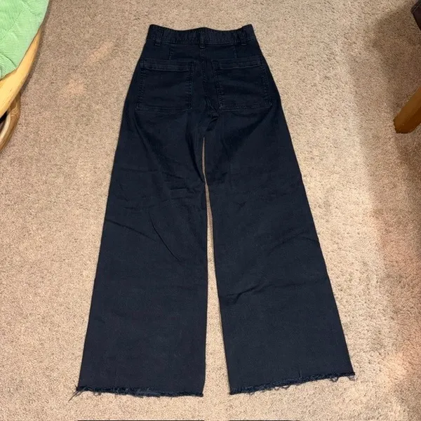 Zara Marine (Sailor) Straight Wide Leg High Waisted Raw Hem Jeans Washed Black 2 - Image 7