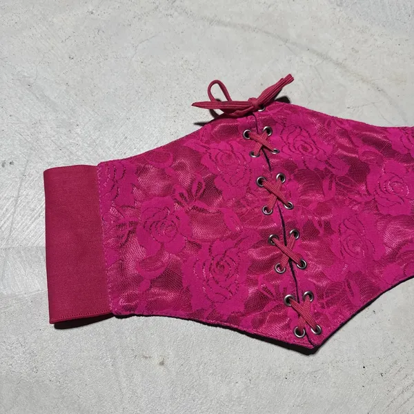 Lavish By Daisy Corset Bustier Large PVC Pink Floral Lace Up Front Sexy Lingerie - Image 3