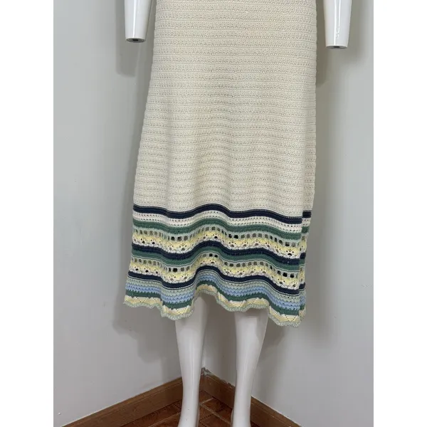 Universal Threads Women’s Crochet Knit Midi Dress Cream Summer Boho Beach Resortwear NWT Size M - Image 4