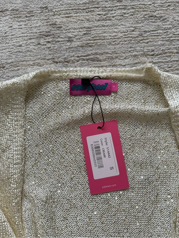 Edikted Ivory Tie-Front Crop Top (Size Small) - Image 4