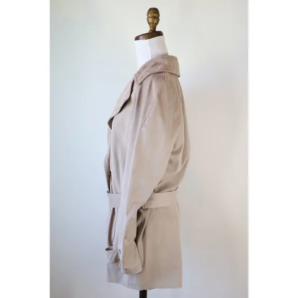 ZARA Beige Trench Coat Belted Suede Feel Classic Jacket Preppy Minimalist Small - Image 5
