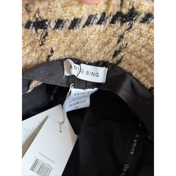 Anine Bing Cleo Bucket Hat Womens Size‎ M/L Tan Black Plaid Tweed Wool Blend - Image 6