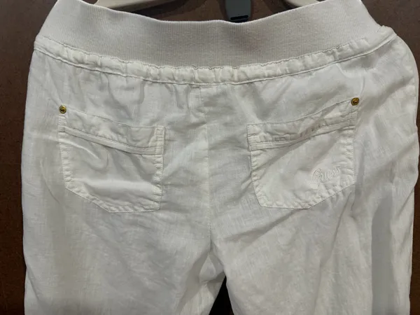 Guess linen woman off white pants M drawstring - Image 6