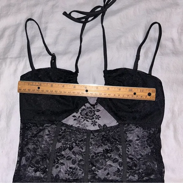Tobias Top Black Small, Lace Halter Tank Top, Crop, Adjustable Straps - Image 6