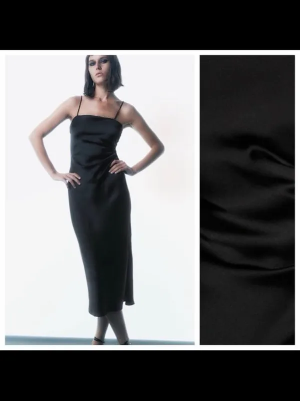 Zara Black Satin Slip Midi Dress with Thigh Slit - Image 2